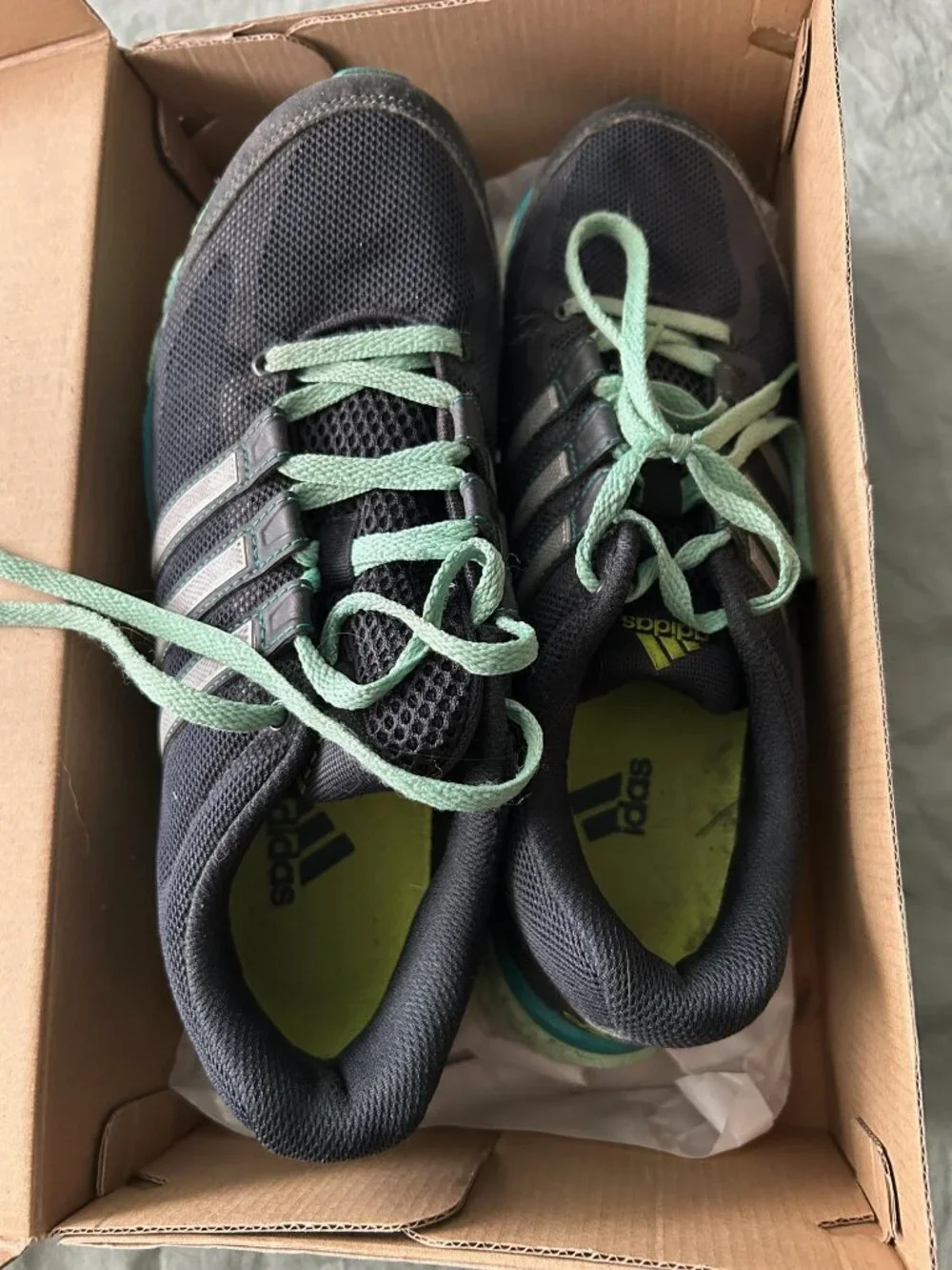 Well worn navy/ aqua Adidas Liquid Ride women size 8.5